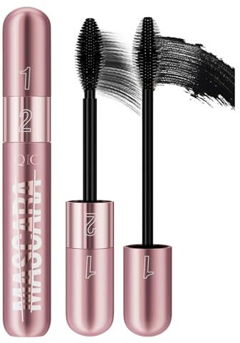 4D Silk Fibre Mascara, 2 in 1 Schwarz Wasserfeste Wimperntusche, Langlebig Mascara für Maximale Länge und Volumen, Wimperntusche mit 360° feiner Bürstenkopf, Natural Kräuseln, Glatt (Rosa, 1)