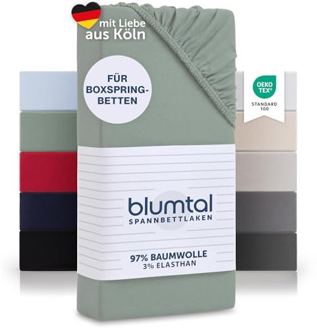 Blumtal Luxus Spannbettlaken 200x200 Boxspringbett bis 40cm Höhe - Oeko-Tex Zertifizierte Baumwoll Bettlaken 200x200 Boxspringbett - Spannbettlaken 200x200 Baumwolle - Summer Green
