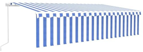 vidaXL Gelenkarmmarkise Einziehbar mit Jalousie LED Markise Sonnenmarkise Balkonmarkise Sonnenschutz Sichtschutz Garten Terrasse Balkon 6x3m Blau Weiß