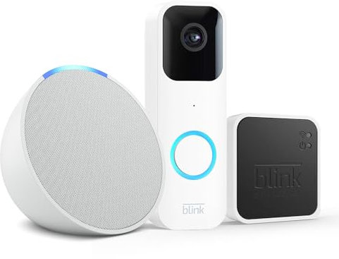 Blink Video Doorbell, weiß + Sync Module 2, Funktionert mit Alexa + Echo Pop, Weiß - Smart Home-Einsteigerpaket