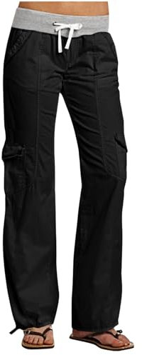 Generisch Cargohose Damen Sommerhose,Damen Leicht High Waist Elastische Sommerhose Freizeithose,Breites Bein Cargohose Damen Baggy Multi Taschen High Waist Stretch Wander Sporthose Jogginghose