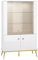 Lomadox Highboard Vitrine Wohnzimmerschrank weiß Hochglanz mit goldfarbenen Griffen und Füßen inkl. LED Beleuchtung, B/H/T: ca. 92/152/40 cm