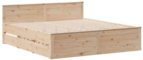 vidaXL Massivholzbett, Holzbett ohne Matratze mit Schubladen, Bettgestell mit Kopfteil Lattenrost, Bett Doppelbett für Schlafzimmer, 180x200cm Kiefernholz