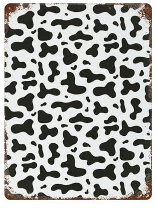 Letreros de hierro vintage con patrón de vaca lechera para colgar en la pared, pósteres de metal, decoración para el hogar, bar, café, club, 15.7 x 11.8 pulgadas