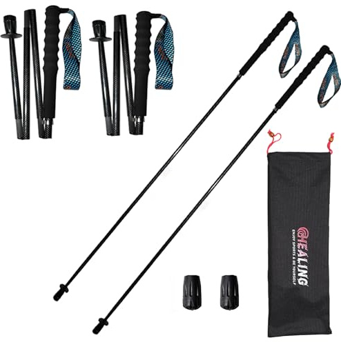 OKHEALING Bâtons de Trekking pliants ultralégers en Fibre de Carbone Lot de 2 - avec Sac de Rangement Pratique pour des randonnées inoubliables (110 cm)