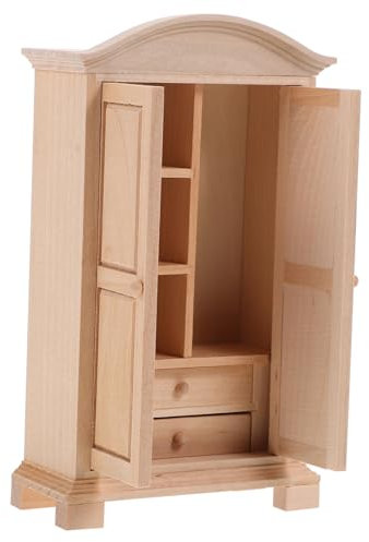 KOMBIUDA Mini-Garderobe Aus Holz Für Puppenhaus Miniaturmöbel Mit Aufbewahrungsfunction Puppenkleiderschrank Für Kleine Wohnbereiche