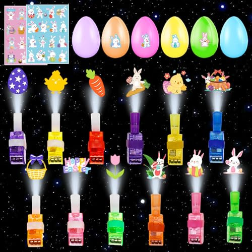 Ostergeschenke Kinder, 24 Ostereier zum Befüllen, 24 Fingerprojektionslampen mit 2 Sticker,Ostern Basteln Kinder,Ostern Deko,Zum Füllen von Oster thema Party Kindergeschenken Osterkörbe Ostereiersuche