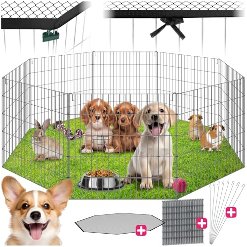 tectake® Parc pour Chien & Petits Animaux Extensible Grillage avec Filet de Protection Enclos pour Chat extérieur Parc Chiot Cages pour Chien Cage Lapin Cage Hamster Porte avec Verrouillage