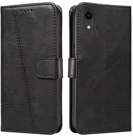NEXCURIO Handyhülle für Apple iPhone XR Hülle Klappbar mit Kartenfäch Klapphülle Lederhülle Leder Schutzhülle Wallet Flip Case Cover Handy Tasche Handytasche - Schwarz