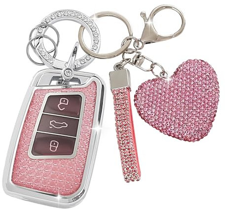 ZVRSUA Autoschlüssel Hülle Passt für VW，Autoschlüssel Schutzhülle Schlüsselgehäuse Kompatibel mit VW Volkswagen Passat B8 Jetta Polo Tiguan T-ROC MK2 Scirocco Skoda Superb Kodiaq Seat (Rosa)