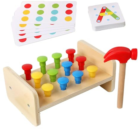 Hammer Bank aus Holz, Holzspielzeug zum Hämmern von Nägeln aus Holz, Lernspielzeug mit glatten Kanten für den Tag, Weihnachten,