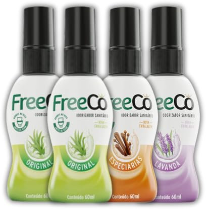 Freeco Pack Mix 4 – Bloqueador de Olores WC (Before You Go) Neutraliza malos olores – Spray natural y eficaz–Frescura duradera - Ideal para hogar, oficina y restaurantes (Original, Especias y Lavanda)