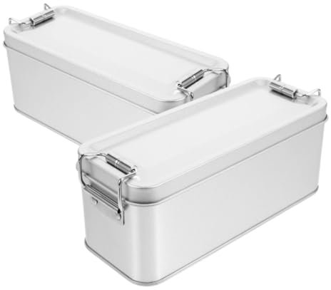 CIYODO 2pcs Box Rectangular Tinplate Box Cookie Boxes Crackers Tin Metal Biscuit Tin Empty Cans Containers Cookies Jar Containers with Lids Tinplate Silver