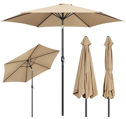 Yaheetech Sombrilla para Jardín Ø230x240 cm Reclinable con Manivela y Poste Desmontable Protección UV para Jardín y Exterior sin Soporte Caqui