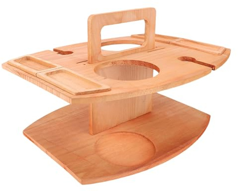 Syrisora Klapper Weinpicknicktisch, Paulownia Wood Wine Stand für Außen- und Leichtgewichten Tragbarer Obsttisch mit Glashalter, Perfekt für Picknicks, Camping, Versammlungen, Leicht zu