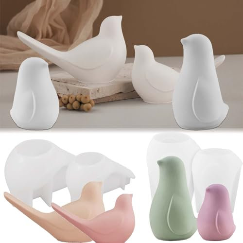 SVOCK 4PCS Silikonformen Gießformen Vogel, Gipsformen Zum Gießen Vogelformen, Vogel Silikonform Frühling Tiere Formen für Gips Gießen, Silikonform Vogel für Weihnachten Halloween Ostern