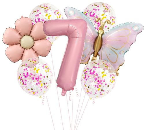 Schmetterlinge Deko Luftballon 7. Geburtstag Mädchen,Zahlen 7. Folienballon Schmetterling,7 Jahre Geburtstagsdeko Schmetterling,Luftballon 7. Geburtstag Mädchen Geburtstage Schmetterlinge Themen Party