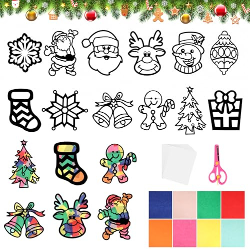 12 Stück Fensterbilder Weihnachtsmann, Bunte Basteln Weihnachten Kinder | Fenster Deko Weihnachten, DIY Fensteraufkleber Fenster Sticker für Advent Silvester Kreative Geschenke