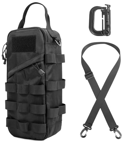 Schwere Werkzeugtasche Klein mit MOLLE & Tragegriff | 32×14×11 cm | 1000D Nylon EDC Pouch | Tragbare Arbeitstasche für Werkzeugaufbewahrung, Baustelle und Motorrad (Schwarz)