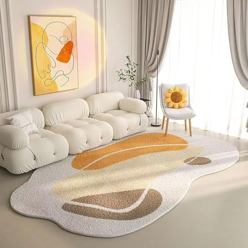 RBQIZVW Teppich Orange Weiß Wohnzimmer,Moderner Kurzflor Teppich Großer Schlafzimmer Bettvorleger Teppiche Waschbar rutschfest Design für Esszimmer Büro Bereich Dekor Teppiche Bunt Größe 140×200 cm