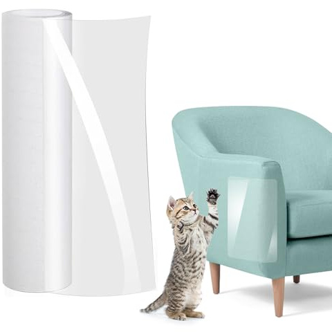 Transparent Cat Scratch Furniture Protector 20cm x 500cm, Self-Adhesive Sofa Scratch Guard Film for Cats, Clear Couch Protector Tape, Cuttable Anti-Scratch Furniture Cover