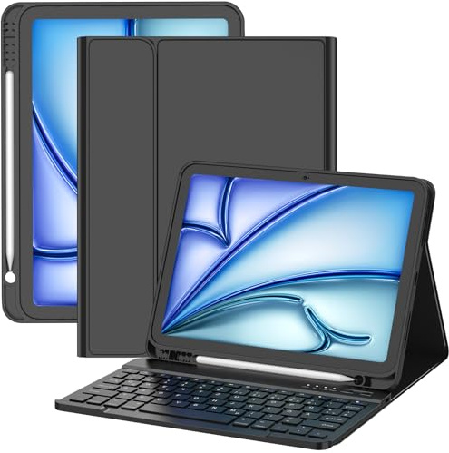 TQQ Hülle mit Tastatur für iPad Air 11 Zoll M4/M3/M2, Pro 11 Zoll 4/3/2/1 | Abnehmbare Kabellose Bluetooth Tastatur Schutzhülle für iPad Air 11 M4/M3/M2, Air 5/4 Gen, Pro 11, QWERTZ Deutsches Layout