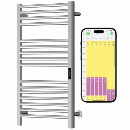 SolAire Sulby WiFi Electric Heated Towel Rail, Stainless Steel, Chrome Finish, Wall Mounted Dry Electric Towel Warmer with Thermostat, Timer, Alexa Voice Control & App (400 x 800 mm)