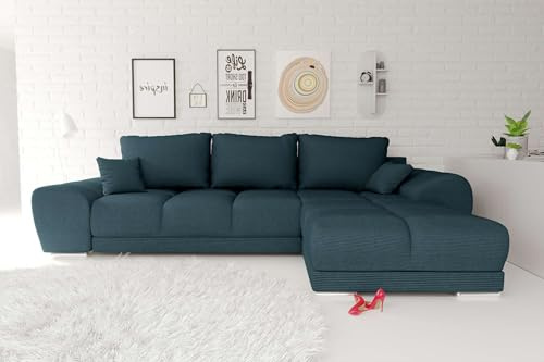 99rooms Antalya Ecksofa Polsterecke Eckcouch Cordstoff POSO Blau, mit Ottomane Rechts, mit Schlaffunktion