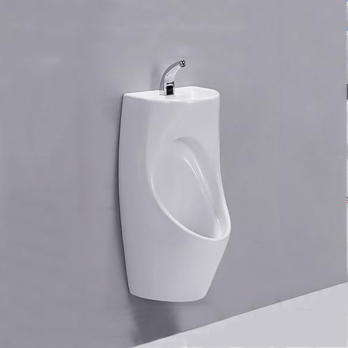 ZGNMK Urinoir Mural pour Homme avec Lave-Mains Intégré, Urinoir 2-en-1 en Céramique avec Économie d'eau, Solution Gain de Place pour Maison, Garage et Commerce(Wit)