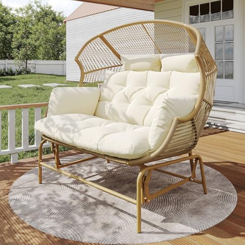 Lahoomu Garten-Schaukelstuhlfür, Patio Hängesessel, Outdoor Swing Egg Chair,Schwingsessel, Verandaschaukeln für den Garten, Balkon oder Terrasse, Holzfarbe