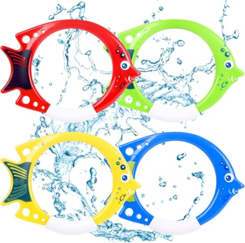 SULOLI 4pcs Anneaux de Plongée Colorées pour l'Entraînement sous-Marin | les Fêtes de Piscine,Jouets natation,Jeux Piscine
