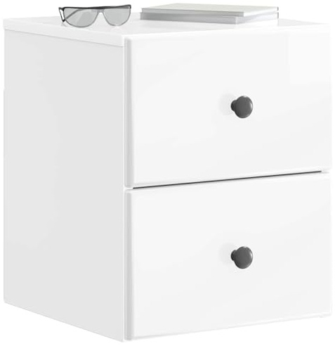vidaXL Wandmontierter Nachttisch 2 pcs Hochglanz Weiß Holzwerkstoff, Geräumiger Nachttisch, rechteckig, moderner Schlafzimmer-Helfer für einen aufgeräumten Tisch