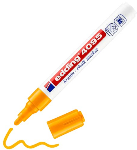 edding 4095 Kreidemarker - neon-orange - 1 Kreidestift - Rundspitze 2-3 mm - Kreidestift für Tafel abwischbar - zum Beschriften von Fenster, Glas, Spiegel - Tafelstift mit deckenden Farben