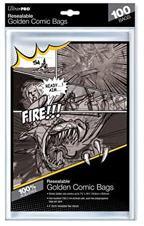 Ultra Pro Golden Size 7-3/4 X 10-1/2 Resealable Comic Bags