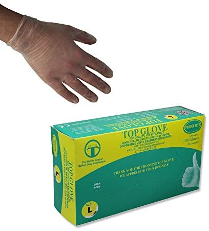 Gants en vinyle jetables Top Glove sans poudre, AQL 1,5, boîte de 100