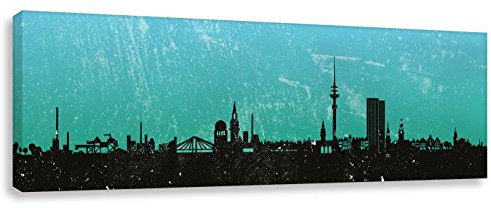 Kunstbruder Hamburg Leinwandbild Hamburg-Skyline Türkis (div. Größen) Wandbild Kunstdruck Wohnzimmerbild Dekoration Graffiti (60x180cm)