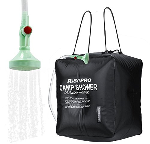 RISEPRO 10 gallons/40L Solar Shower Bag Solar Heating Camping Shower Bag with Temperature Hot Water Outdoor Hiking Climbing XH07