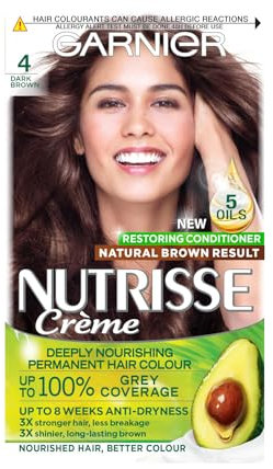 Garnier Nutrisse Permanent Hair Dye, Natural-looking, hair colour result, For All Hair Types, 4 Dark Brown