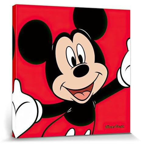 1art1 Micky Maus Poster Red Bilder Leinwand-Bild Auf Keilrahmen | XXL-Wandbild Poster Kunstdruck Als Leinwandbild 40x40 cm