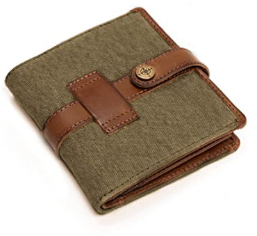 DRAKENSBERG Canvas Geldbörse Herren 'Earl' - Stoff Brieftasche mit Leder, 3fach-gefaltet, Vintage, nachhaltig, ausgefallen - Oliv-Grün, DR00170
