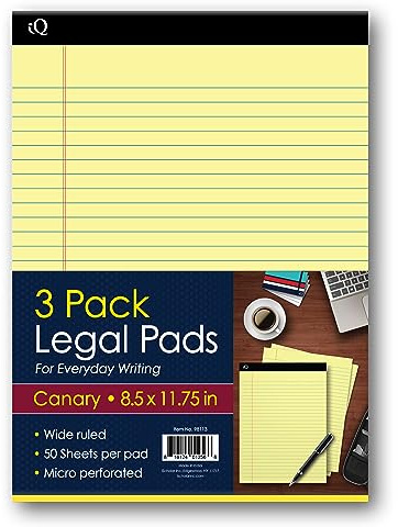 iScholar iQ Legal Pads, Kanarienvögel, breit liniert, 21,6 x 29,8 cm, 50 Blatt pro Block, 3 Blöcke (98113)