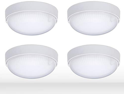 Oktaplex lighting 4er Set LED Kellerlampe IP65 weiß | Feuchtraumlampe 4000K Neutralweiß Rund 9W 800lm Deckenlampe Keller Wasserfest | Kellerleuchte LED Außenleuchte Dachboden Lampe