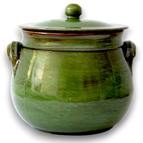 Colì, Pentola Bombata in Terracotta con Coperchio, Pentola Artigianale, Verde Terre Antiche, Diametro 20 cm