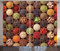 ABAKUHAUS Retro Rustikaler Vorhang, Bunte Kräuter Gewürze, Wohnzimmer Universalband Gardinen mit Schlaufen und Haken, 280 x 225 cm, Braun Rot