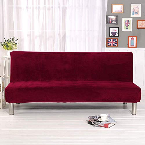 ele ELEOPTION Sofabezug ohne Armlehne,Elastisch Schlafsofa Bezug mit Kissenbezug,Verdickung Samt Sofa Überwurf für Faltbar Sofabett Schlafsofa (Weinrot)
