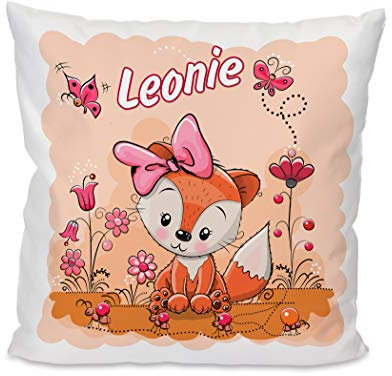 Unikatolo Kissen Fuchs Mädchen mit Name personalisiert, Kuschelkissen Geschenkidee für Kinder, Geburtstag, Weihnachten, Ostern Schulanfang, Sitzkissen, Kinderzimmerdeko pink orange