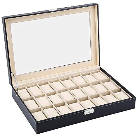 Dioche Scatola Porta Orologi con Coperchio - Custodia per 24 Orologi da Uomo in PU Pelle Nera