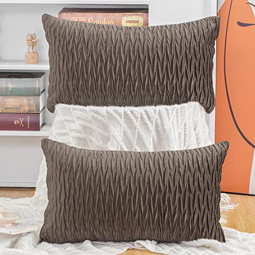 Madizz 2er Set Samt Dekorativ Zierkissenbezüge Luxus Stil Kissenbezug für Sofa für Schlafzimmer Braun 30x50 cm Rechteckigig