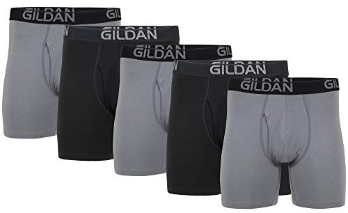 Gildan Men's Cotton Stretch Boxer Brief, Multipack, Grey Flannel/Black Soot (5-Pack, Regular Leg), XL (Pack of 5)