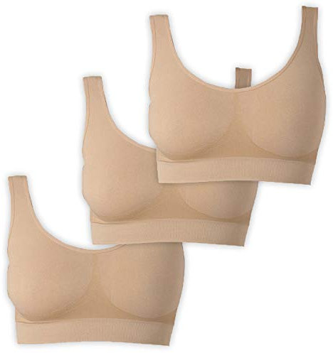 UnsichtBra Bustier Damen BH ohne Buegel | 3er Set Wohlfühl Bustiers Tops | Bügelloser Soft Bra | Schlaf Still Sport Crop Top Büstier 3 x Beige (hautfarben)(wellbra_HHH)(XL)